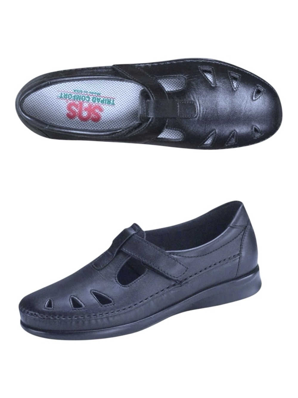 SAS Navy Blue Roamer EZ Strap Leather Walking Shoes Medicare Approved